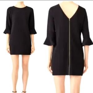 Nwt Cooper & Ella Matilda Black Dress Ruffled Hem Sleeves Gold Zip Back LBD Mini
